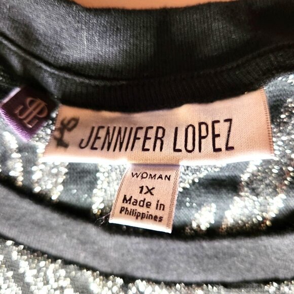 Animal print blouse Jennifer Lopez Womens Metallic Black Silver Zebra Top 1X - Picture 3 of 4